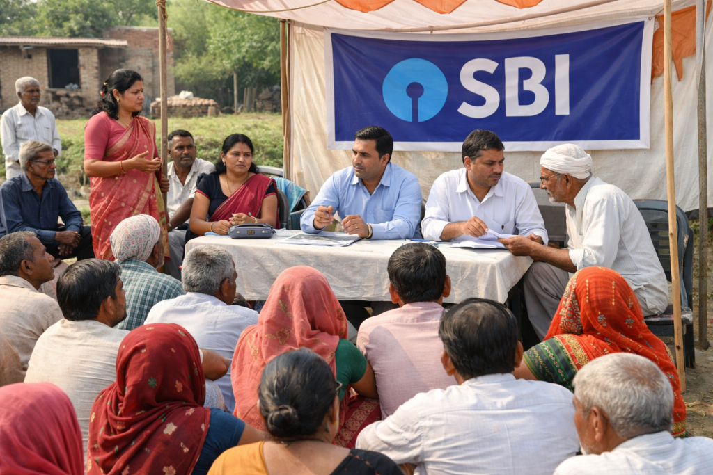 सादाबाद के नगला देवा गांव में SBI द्वारा लगाया गया जागरूकता शिविर